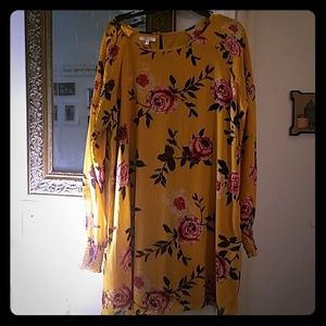 Golden yellow, floral dress